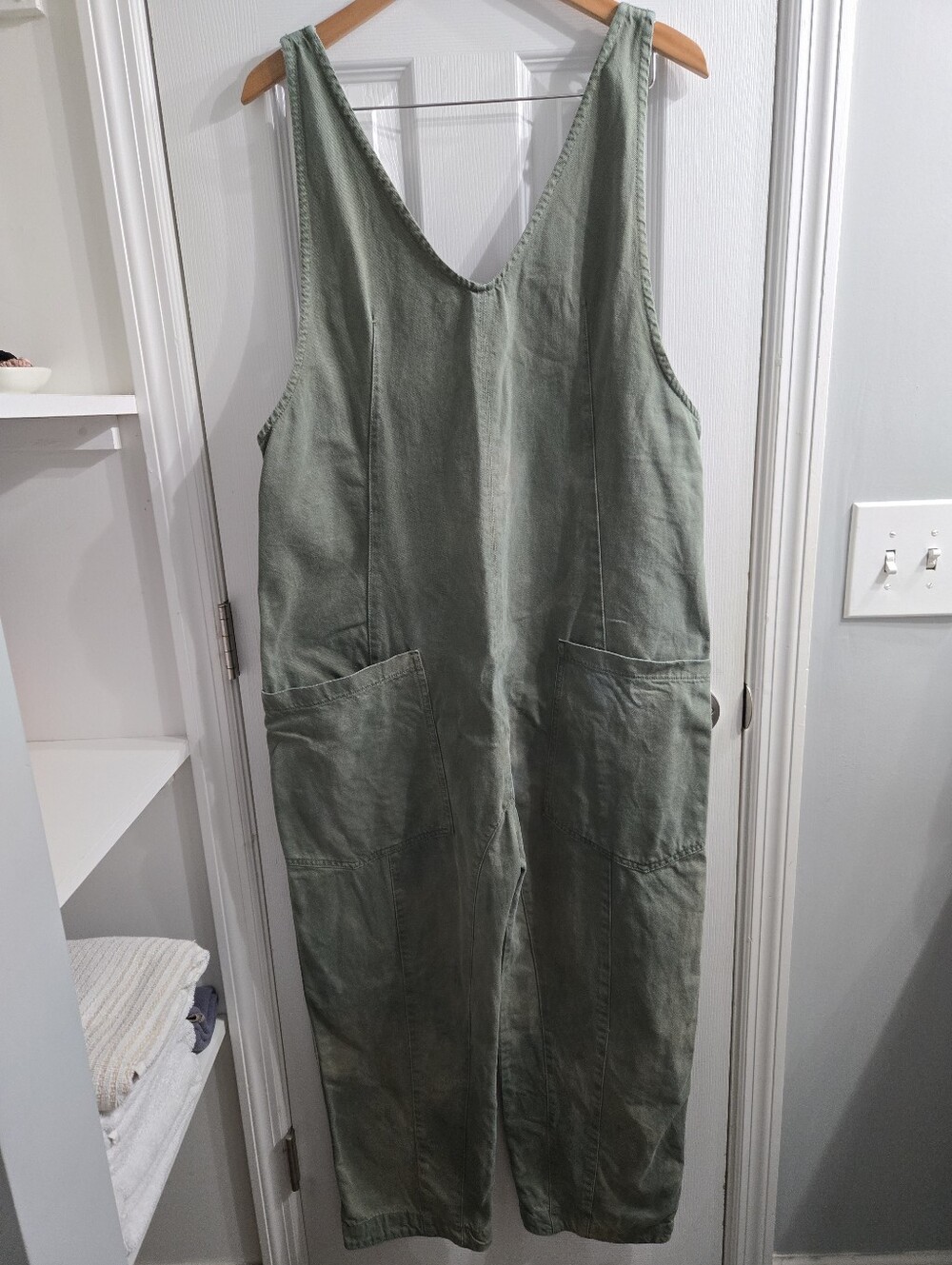 Free People We The Free High Roller Overalls Jumpsuit EUC Olive Sz XL